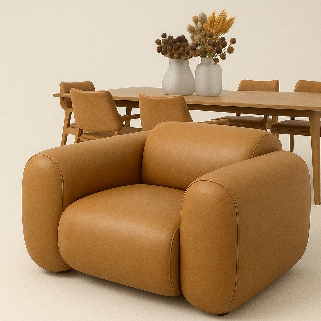 K Design light brown leather sofa for modern living room